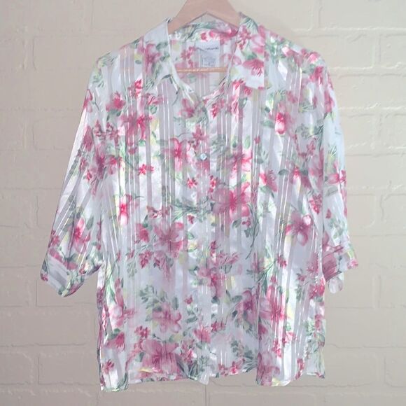 VGT Pastel Flower Print Sheer Blouse Size SP - Picture 1 of 14